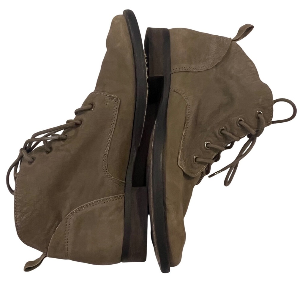 Sam Edelman Taupe Leather Lace Up Combat Ankle Boots Round Toe Brown Womens